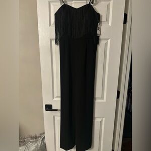 Elegant Black Strapless Jumpsuit w/Fringe accent NWT